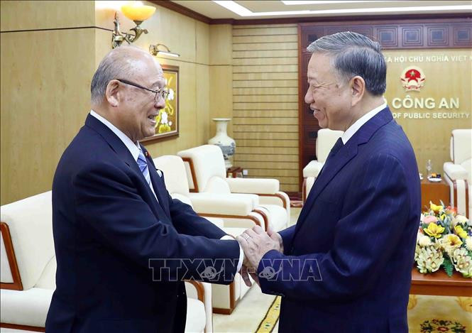 公安部长苏林大将会见日越友好议员联盟特别顾问武部勤。（图片来源：越通社）