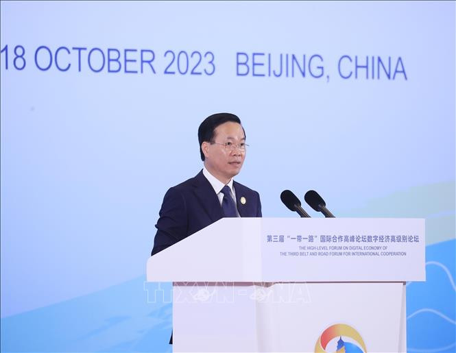 越南国家主席武文赏在第三届“一带一路”国际合作高峰论坛上发表讲话。（图片来源：越通社）