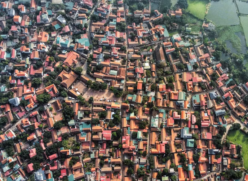 从高空看唐林古村的全貌。