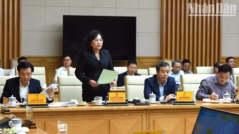越南国家银行行长阮氏红在会上发表讲话。