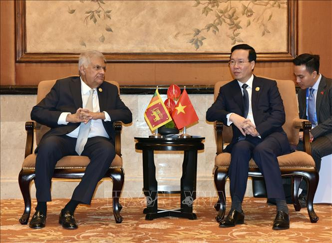 越南国家主席武文赏会见斯里兰卡总统拉尼尔·维克勒马辛哈。（图片来源：VGP）