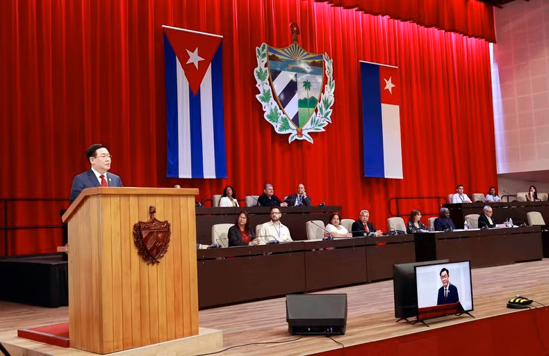 越南国会主席王廷惠在古巴第十届全国人大特别会议上发表讲话。