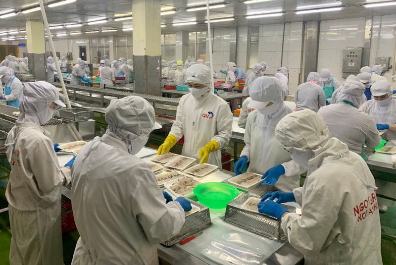 附图：虾类产品加工。（耀玉 摄）