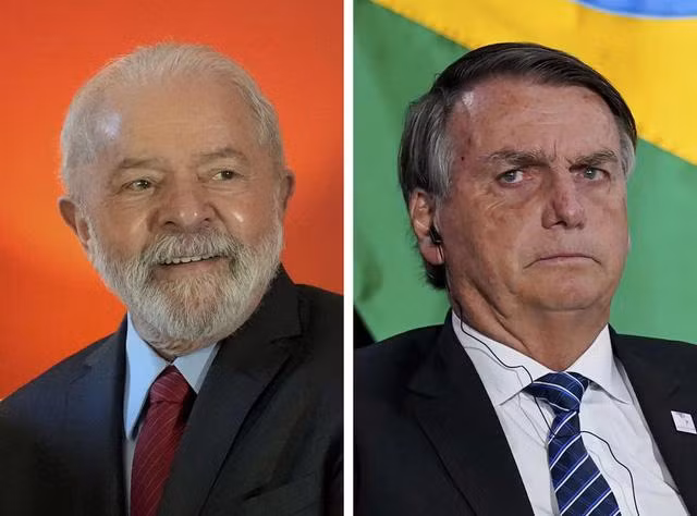 巴西左翼总统候选人卢拉•达席尔瓦金（左）和巴西总统博尔索纳罗（右）。