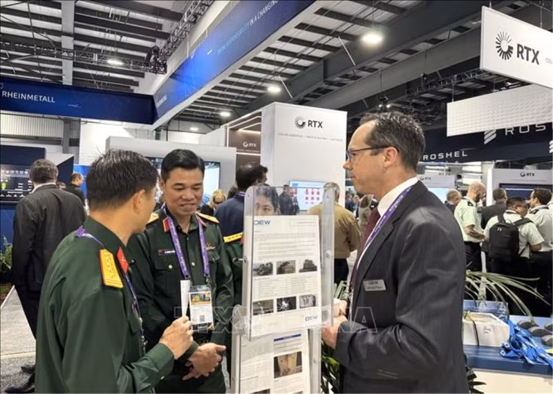 黎光线少将参观2024年加拿大国际安全与防务展览会。（图片来源：越通社