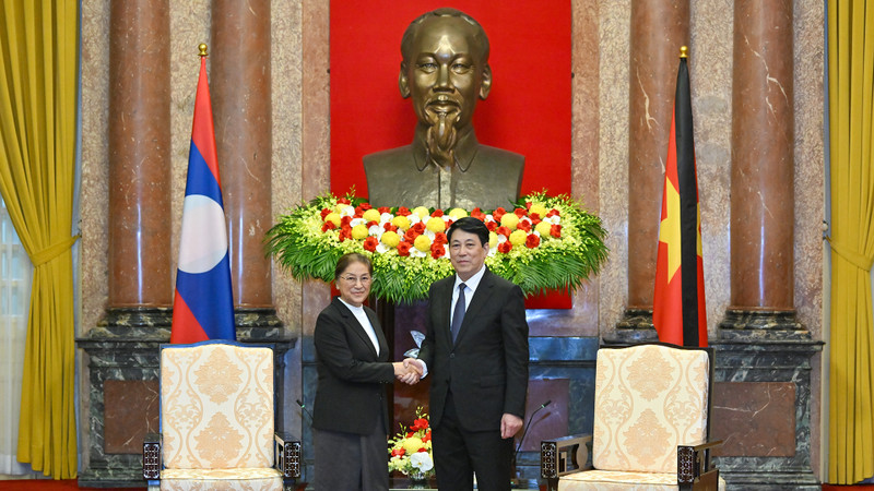 越南国家主席梁强会见老挝人民革命党中央政治局委员、老挝国家副主席巴妮·雅陶都。