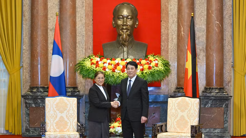 越南国家主席梁强会见老挝人民革命党中央政治局委员、老挝国家副主席巴妮·雅陶都。
