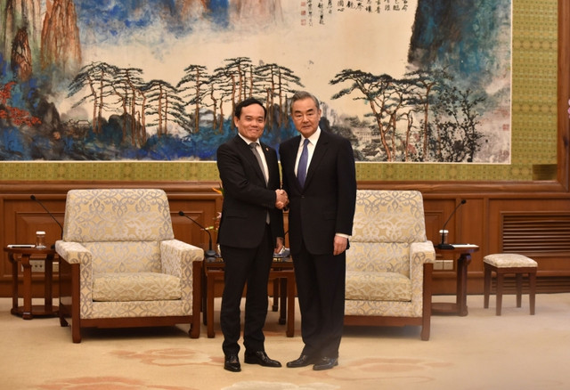 越南政府副总理陈流光会见中国外交部长王。（图片来源：baochinhphu.vn）