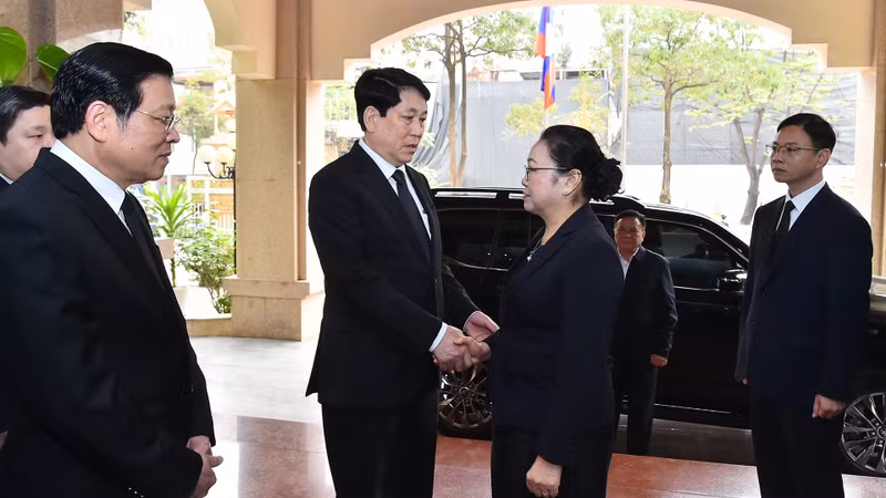 越南国家主席梁强向老挝驻越南大使坎葆·恩塔万表示慰问。