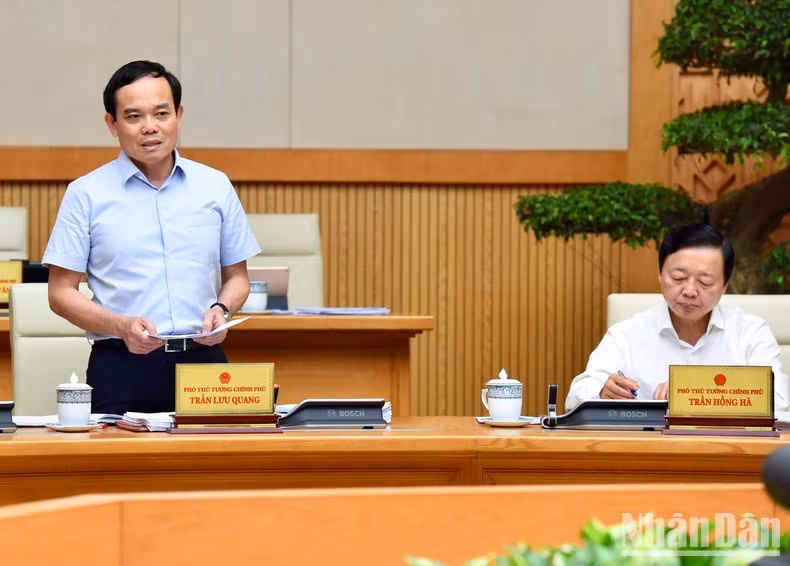 越南政府副总理陈流光在会议上发表讲话。