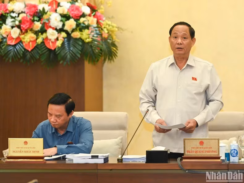 越南国会副主席陈光方发表讲话。