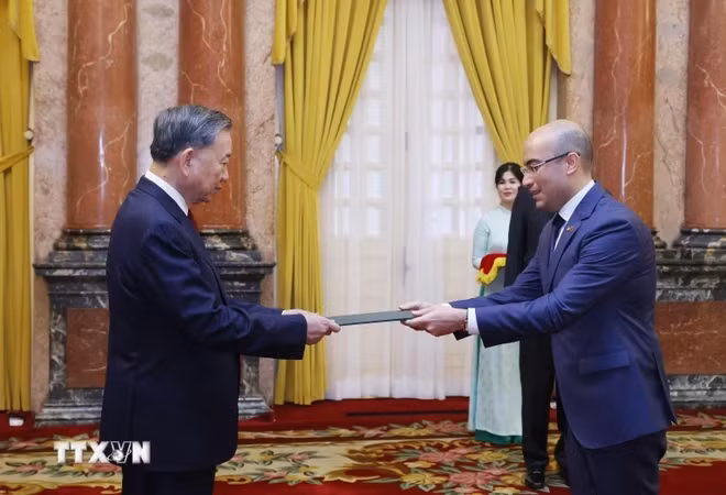 越共中央总书记、国家主席苏林会见阿尔及利亚大使索菲安·柴布。