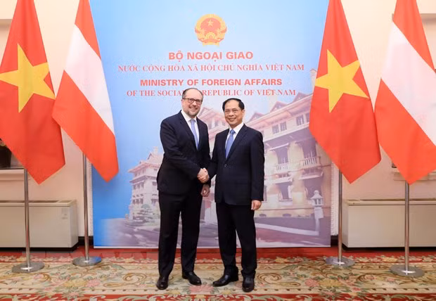 越南外交部长裴青山和奥地利外交部长亚历山大·沙伦贝格。（图片来源：越通社）