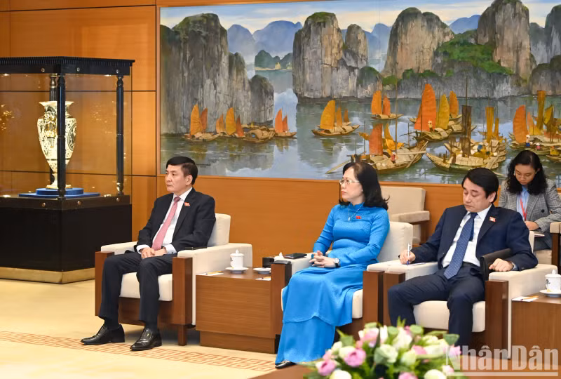 越南国会秘书长、国会办公厅主任裴文强和越方代表团成员出席会见。 越南国会秘书长、国会办公厅主任裴文强和越方代表团成员出席会见。