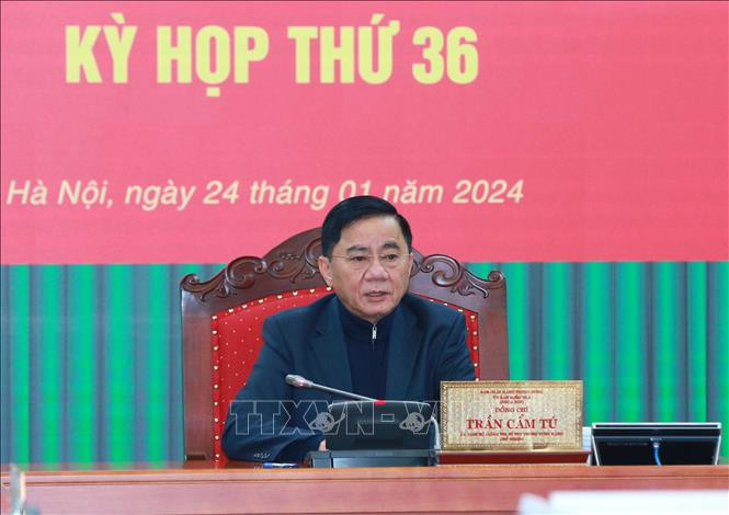 越共中央政治局委员、中央书记处书记、中央检查委员会主任陈锦秀主持会议。（图片来源：越通社）