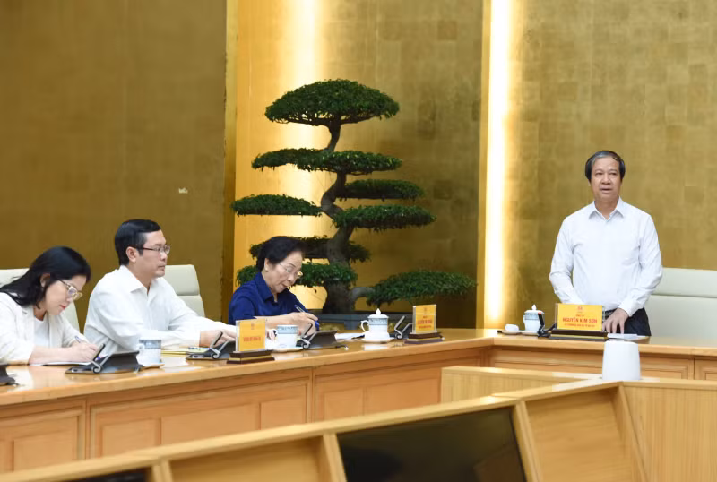 教育与培训部部长阮金山在会上发表讲话。