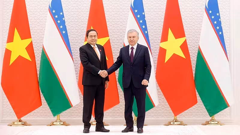 越南国会主席陈青敏会见乌兹别克斯坦总统米尔济约耶夫。（图片来源：越通社）