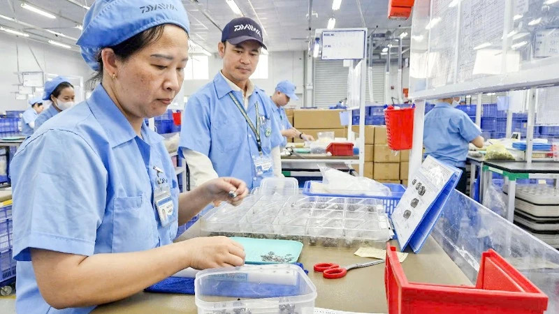 和庆工业园区的Daiwa（越南）责任有限公司的工人在生产中。