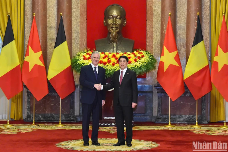 越南国家主席梁强与比利时国王菲利普·利奥波德·路易·马里。