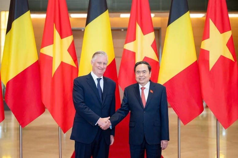 越南国会主席陈青敏会见比利时国王菲利普。（图片来源：VGP）