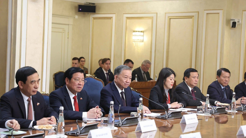 越共中央总书记苏林和越方代表团成员。图片来源：越通社