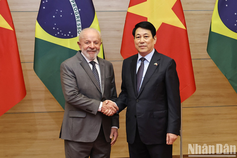 越南国家主席梁强与巴西总统卢拉·达席尔瓦。