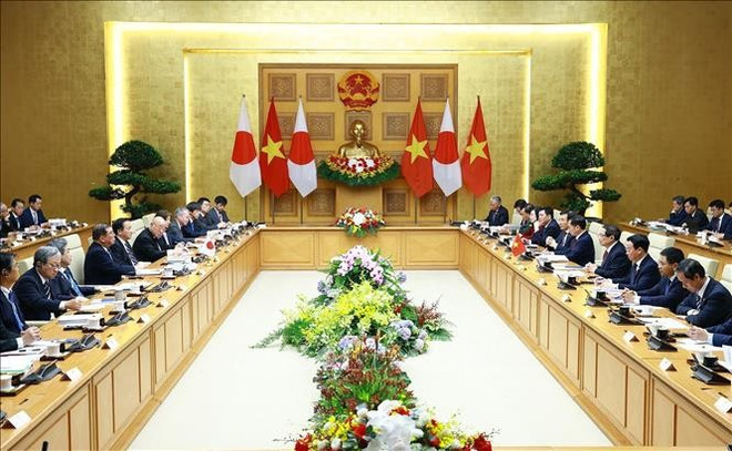 双方会谈场景。(图片来源:越通社) 双方会谈场景。(图片来源:越通社)