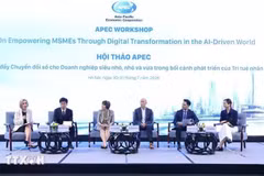 与会议发言人互动。（图片来源：越通社）