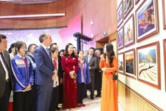 各位代表参观图片展。