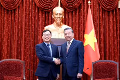 越共中央总书记、国家主席苏林会见韩国驻越大使崔泳杉。