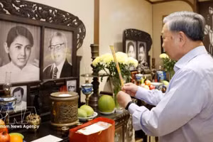 苏林总书记、国家主席向武文杰总理进香。（图片来源：越通社）