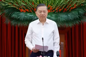 越共中央总书记、国家主席苏林在会上发表讲话。（图片来源：VGP）