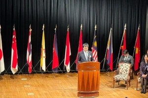 日本内阁府政策统筹官水野敦志发表演讲。（图片来源：越通社）