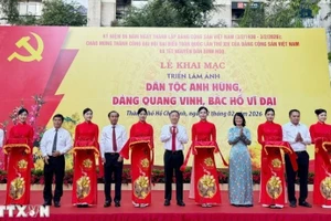 越南共产党建党96周年：“英雄民族、光荣的党、伟大的胡志明主席”图片展正式开幕。（图片来源：越通社）