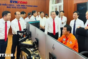 各位代表参观昆岛特区智能电网调度中心。（图片来源：越通社）