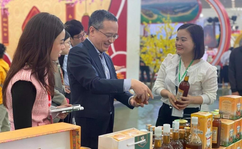 日本贸易振兴机构（JETRO）驻河内代表处首席代表小笹晴彦参观2026年首届春季博览会。（图片来源：越通社）