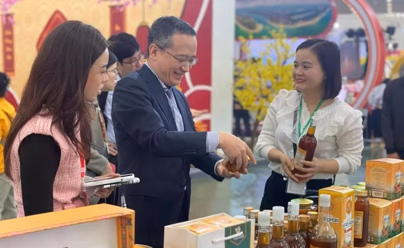 日本贸易振兴机构（JETRO）驻河内代表处首席代表小笹晴彦参观2026年首届春季博览会。（图片来源：越通社）