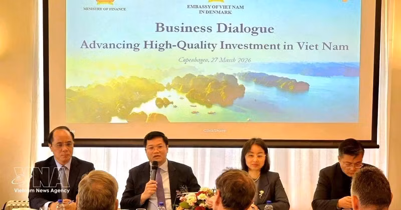 财政部副部长阮德心解答丹麦企业的提问。（图片来源：越通社）