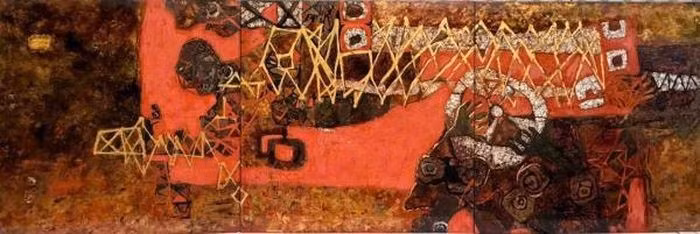 威尼斯国际艺术双年展上越南展区介绍的绘画作品。