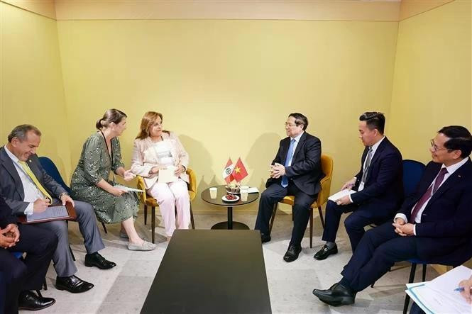 范明正总理会见秘鲁总统迪娜·博鲁阿尔特。（图片来源：越通社）