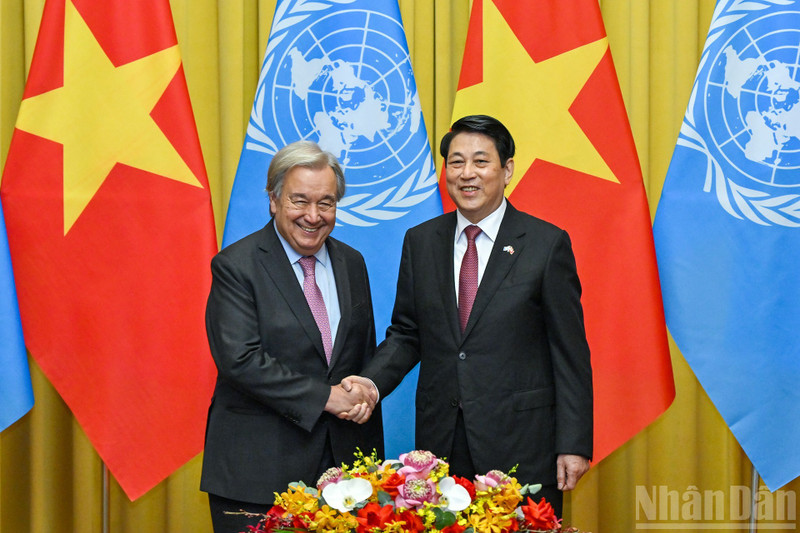 国家主席梁强与联合国秘书长安东尼奥·古特雷斯。