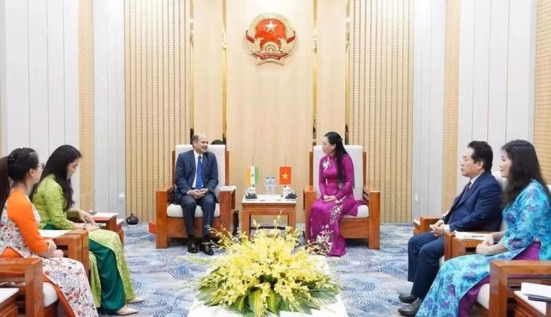 印度驻越南大使桑迪普·阿里亚和广义省委书记、省人民议会主席裴氏琼云。（图片来源：越通社）