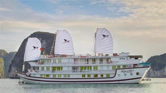 QN-7269的"签名"号（Signature）旅游船在发生火灾前的情景。