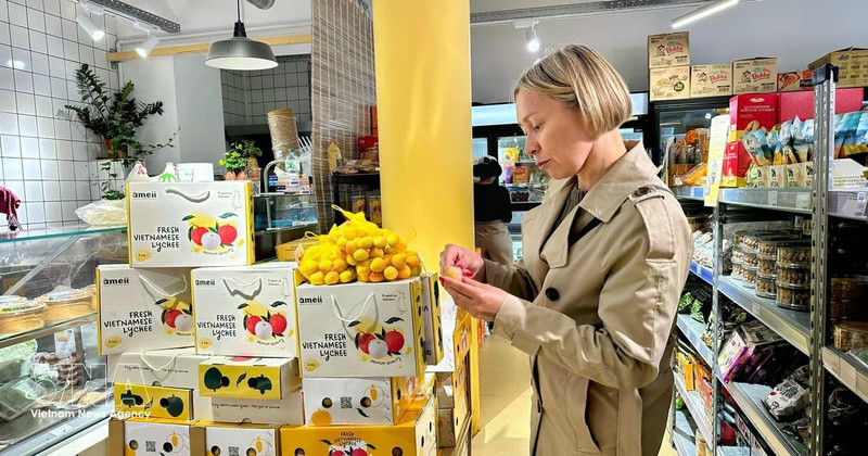 法国消费者品尝越南农产品。