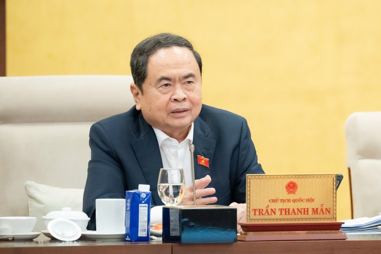 越南国会主席陈青敏发言。