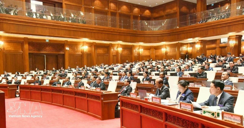 老挝第十届国会第一次会议现场。（图片来源：越通社）