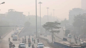 河内多条道路因空气污染而能见度低下。（图片来源：越通社）