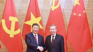 越共中央总书记苏林与中共中央总书记、国家主席习近平。（图片来源：越通社）