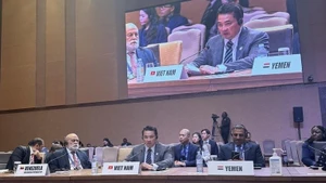 越南外交部国际组织司司长范海英大使在会上发表讲话。（图片来源：外交部）