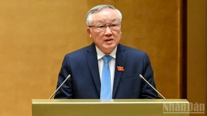 越南政府常务副总理阮和平在会上作出2021-2026年任期政府述职报告。（维玲 摄）